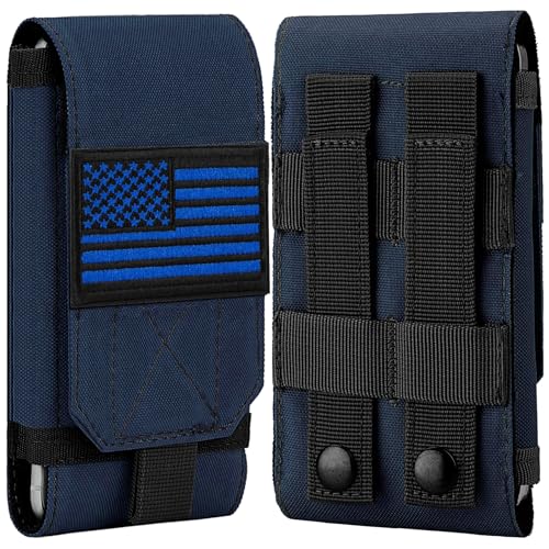Tactical Molle Phone Cover Case, Heavy Duty Loop Belt Holster Pouch with Flag Patch for iPhone 17 Pro Max/Air/17 Pro/17/16 Pro Max/15 Pro Max/14 Pro Max/13 Pro Max, for Galaxy S26 Ultra - color: Deep Blue
