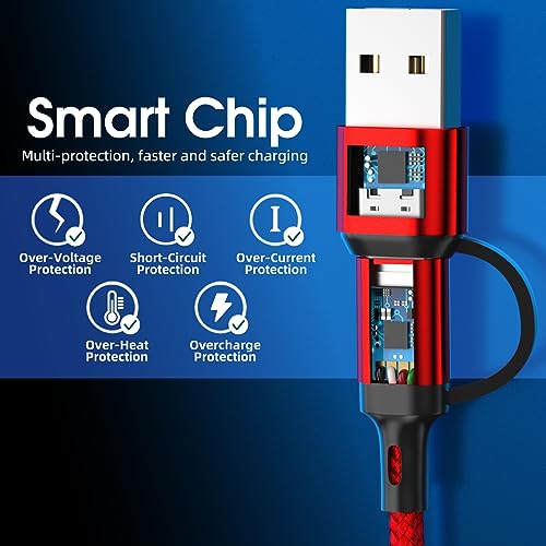 Ankndo 6 in 1 Multi Charging Cable, Multi Charger Cable for All Devices - color: Red