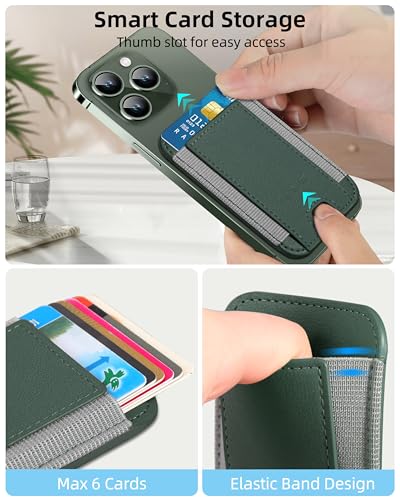 HiWe for MagSafe Wallet, 7 Cards Holder for Phone Case, RFID Blocking - color: Green Wallet - Grey Band