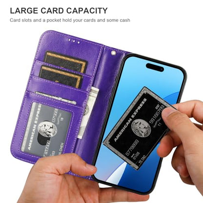 Bocasal Detachable Wallet Case Card Holder for iPhone 16 Pro Max Purple | RFID Blocking Kickstand Card Slots Holder PU Leather Magnetic Shockproof Wrist Strap Removable Flip Protective Cover 6.9 inch - color: Purple