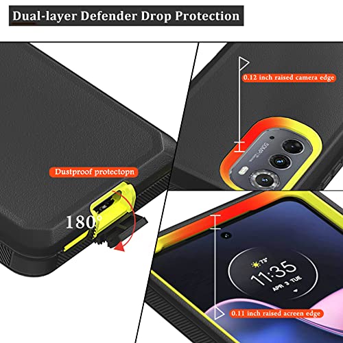 Compatible with Motorola Edge (2022) Case, with Belt Clip Holster Heavy Duty Rugged Shockproof Full Body Protection Kickstand Phone case for Motorola Edge (2022) (Black+Yellow) - color: Black+Yellow