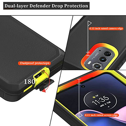 Compatible with Motorola Edge (2022) Case, with Belt Clip Holster Heavy Duty Rugged Shockproof Full Body Protection Kickstand Phone case for Motorola Edge (2022) (Black+Yellow) - color: Black+Yellow