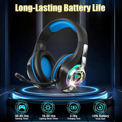 2.4GHz Wireless Gaming Headsets for PS5/PS4/Switch, New RGB Bluetooth 5.4 Noise Cancelling Gaming Headphones with 7.1 Surround Sound, 40mm Drivers, 276g Ultraligero, Memory Foam, 40Hrs Audífonos Gamer