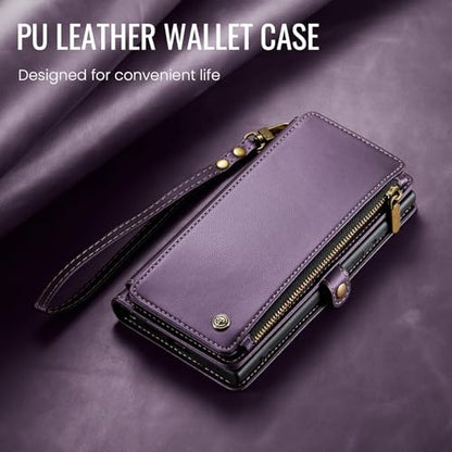 Defencase for Samsung Galaxy S24 Ultra Wallet Case with Card Holder, Purple | Durable PU Leather, with RFID Blocking Zipper Pocket, Wrist Strap, S24 Ultra Flip Phone Cases Cover with Stand for Women Men - color: Purple
