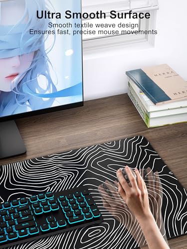 Mouse Pad with Wireless Charging, Large Desk Mat, Black Topographic Map #1 - color: Black Topographic Map #1