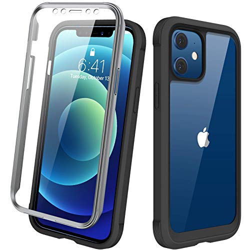 Diaclara Designed for iPhone 12 Mini Case, Full Body Rugged with Built-in Touch Sensitive Anti-Scratch Screen Protector, Soft TPU Bumper Case for iPhone 12 Mini 5.4" (Black and Clear) - color: Black, size: iPhone 12 mini
