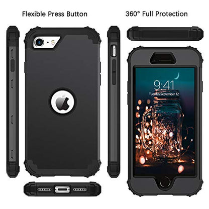 BENTOBEN for iPhone SE 2022 Case and Phone Case iPhone SE 2020, Heavy Duty 3 in 1 Full Body Rugged Shockproof Hybrid Hard PC Soft Rubber Bumper Drop Protective Girls Women Boy Men iPhone Covers, Black - color: Black