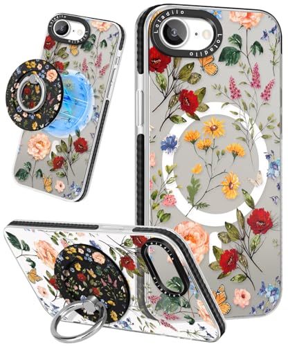 Lotadilo Cute Case for iPhone 17e/16e for Women Girls - Funny Retro Flower Design Compatible with Magsafe Magnetic Ring Holder Stand Fashion TPU Phone Covers for iPhone 17e/16e Phone Case - color: Retro Flower, size: for iPhone 16e