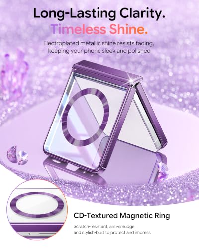 Meifigno for Samsung Galaxy Z Flip 8 Case Compatible with MagSafe, Violet | Raised Camera Protection, Rugged Hinge Protection, Metallic Glossy Plated Edge & Crystal Clear Back, Detachable Glitter Card - color: Cobalt Violet, size: Z Flip 8