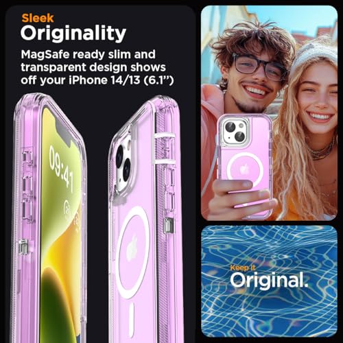 AICase for iPhone iPhone 16e/13/iphone 14 Case Clear Compatible with MagSafe 3 in 1 Heavy Duty Drop Protection Full Body Rugged Shockproof/Dust Proof 3-Layer Military Protective Tough Durable 6.1" - color: Purple with Magsafe, size: iphone 13/14/16e