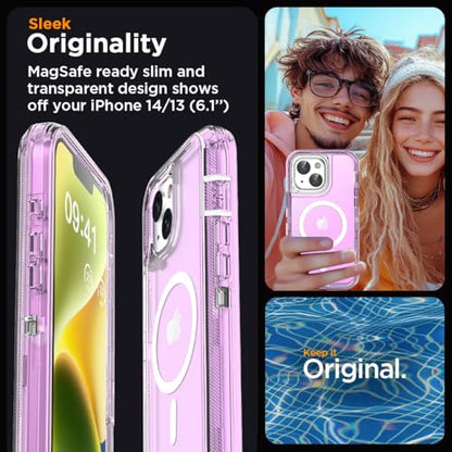 AICase for iPhone iPhone 16e/13/iphone 14 Case Clear Compatible with MagSafe 3 in 1 Heavy Duty Drop Protection Full Body Rugged Shockproof/Dust Proof 3-Layer Military Protective Tough Durable 6.1" - color: Purple with Magsafe, size: iphone 13/14/16e