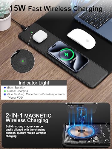 Mouse Pad with 15W Wireless Charging, 35.43"x15.75" XXXL Large Desk Mat - color: Black-35.4"x15.8"