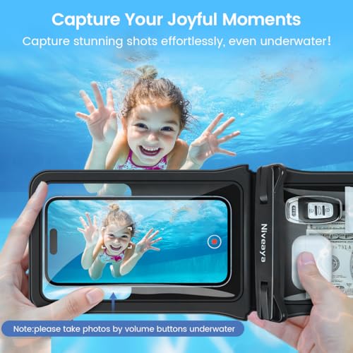 Niveaya IPX8 Double Space Waterproof Phone Pouch (up to 8.3") -2 Pack Waterproof Phone Case with Lanyard for iPhone 17 16 15 Pro Max,Touchscreen & Underwater Photography, Beach Cruise Essentials 2026 - color: Black+ Black, size: Medium 8.3"