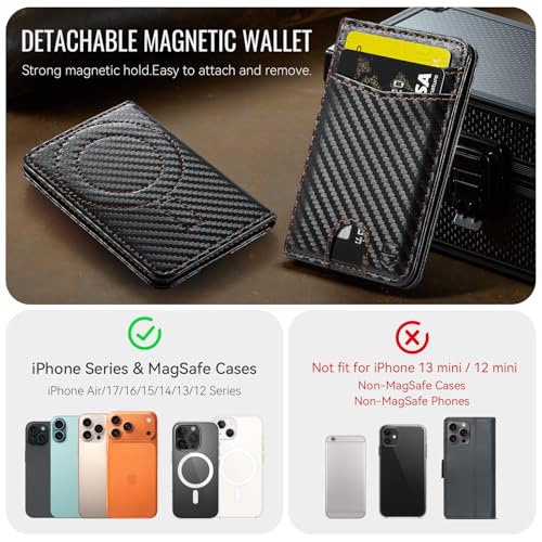 Strapurs Strong Magnetic Wallet Card Holder Compatible with MagSafe Phones and Cases, Slim PU Leather Phone Wallet with 6 Card Slots RFID Blocking for iPhone 16/15/14/13/12 Series – Carbon Black - color: Carbon Black