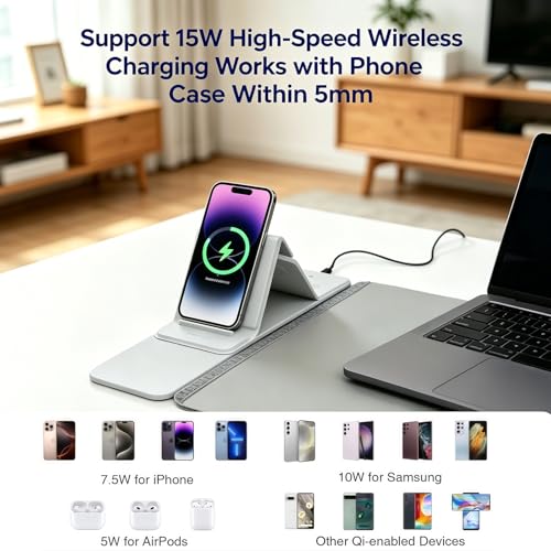 15W Wireless Charging Mouse Pad 31.5"x15.75", Double-Sided Faux Leather - color: Folding-Gray