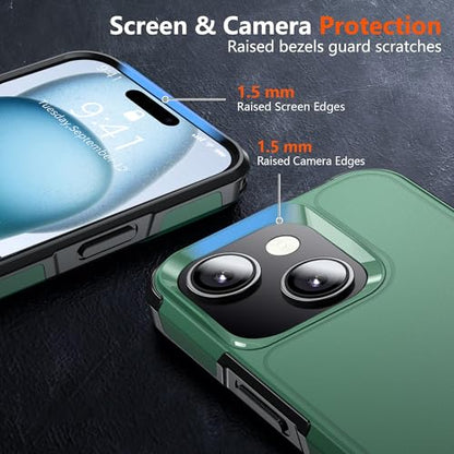 Shockproof for iPhone 15 Case,[15 FT Military Grade Drop Protection],with 2X [Tempered Glass Screen Protector ] with Air Bumpers Full-Body Protective Phone Case, Dark Green - color: Dark Green