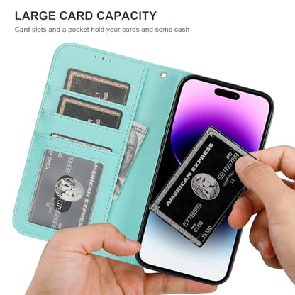 Bocasal Detachable Wallet Case Card Holder for iPhone 14 Pro Max Light Blue | RFID Blocking Kickstand Card Slots Holder PU Leather Magnetic Shockproof Wrist Strap Removable Flip Protective Cover 6.7 inch - color: Light Blue