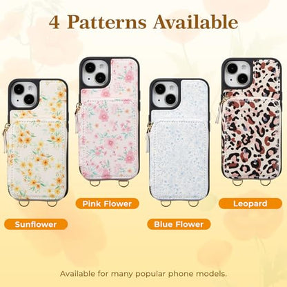 ZCDAYE Zipper Crossbody Wallet Case for iPhone 13/14, Leopard Print | Flip Folio PU Leather, Practical Card Holder, Adjustable Lanyard Strap, RFID Blocking, Retro Leopard Girly Phone Case - color: Leopard print, size: iPhone 13/14