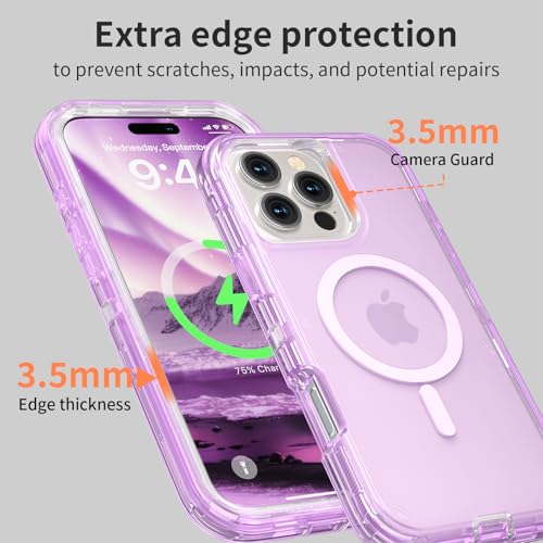 Follaroma Magnetic for iPhone 16 Pro Case, Heavy Duty Phone Cases, Purple | Compatible with MagSafe, Heavy Duty Shock proof Protection, Military-Grade Anti-Drop, Dual Layer Transparent Protective Cover - color: Purple, size: iPhone 16 Pro 6.3''