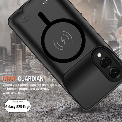 Wireless Charging Case for Galaxy S25 Edge, Upgraded 10000mAh Rechargeable Portable Charging Case Compatible with Galaxy S25 Edge (6.7 inch) with Carplay Extended Battery Pack Charger Case (Black) - size: Galaxy S25 Edge -10000mAh