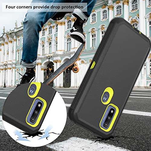 Compatible with Motorola G Pure/Moto G Power 2022 Case, Heavy Duty Rugged Shockproof Full Body Protection Kickstand Case with Belt Clip Holster for Motorola G Pure 6.5 inch Phone (Black+Yellow) - color: Black+Yellow