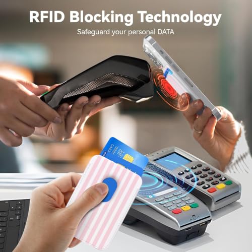 Magnetic Wallet Cell Phone Card Holder for Phone Case with Mag-Safe | Stronger Magnetic RFID Leather Phone Wallet Stick on Series of iPhone 17/16/15/14/13/12 and Pro/Promax, Blush Stripe - color: Blush Stripe, size: 1 Pack
