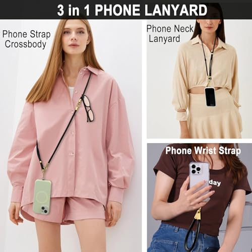 DAOSUN Phone Lanyard CellPhone Strap Crossbody, 3 in 1 Detachable Anti Theft Phone Cross Body Strap - color: Black-8mm Paracord