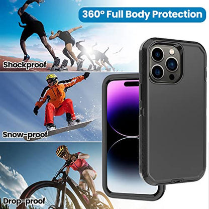 for iPhone 14 Pro Case with 2 Screen Protector, Heavy Duty Drop Protection Shockproof Full Body 3-Layer Military Rugged Durable Protective Cover for Apple iPhone 14 Pro 6.1" (Black) - color: Black