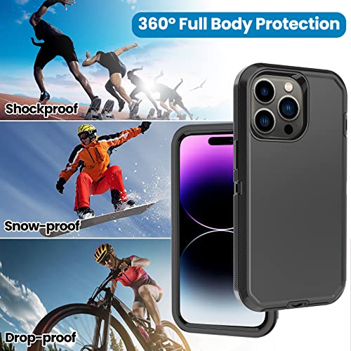 for iPhone 14 Pro Max Case with 2 Screen Protector, Heavy Duty Shockproof Drop Protection Rugged 3-Layer Military Tough Durable Protective Cover for Apple iPhone 14 Pro Max 6.7" (Black) - color: Black