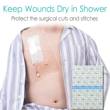Waterproof Shower Protector Bandage 6x8 inch for Large Port Surgery Incisions Cover Guard Tattoo Second Skin Healing Aftercare Bath Patch Transparent Film Clear Adhesive Wounds Dressing (Pack of 50) - size: 6x8 Inch (Pack of 50)
