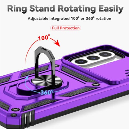 for Samsung Galaxy A17 / Galaxy A26 5G Case, with Slide Camera Cover HD Screen Protector [Military Grade Drop Tested] Ring Holder Kickstand Protective Phone Case for Samsung Galaxy A17, Purple - color: Purple w/ Slide Camera 2nd gen. Military Grade