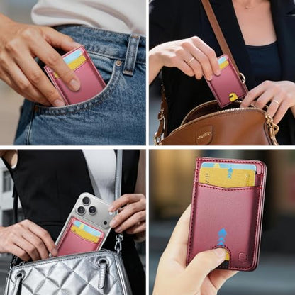 Strapurs Strong Magnetic Wallet Card Holder for MagSafe Phones and Cases, Slim PU Leather Detachable Phone Wallet with 6 Card Slots RFID Blocking for iPhone 17/16/15/14/13/12/Pro/Max/Plus – Wine Red - color: Wine Red