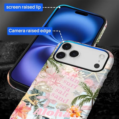 Case for iPhone 17 Pro, Cute Phone Case, Aloha Summer Collage | Hybrid 2-Layer Phone Cover，Military-Grade Protection Durable Shockproof Anti-Scratch Cases - color: Pink Aloha Summer Collage, size: Iphone 17 Pro