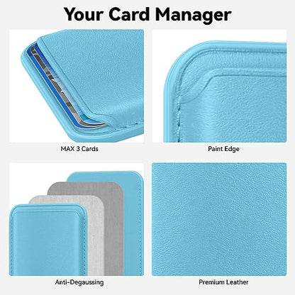 Magnetic Wallet Cell Phone Card Holder for Phone Case with Mag-Safe | Stronger Magnetic RFID Leather Phone Wallet Stick on Series of iPhone 17/16/15/14/13/12 and Pro/Promax, Lightblue - color: Light Blue, size: 1 Pack