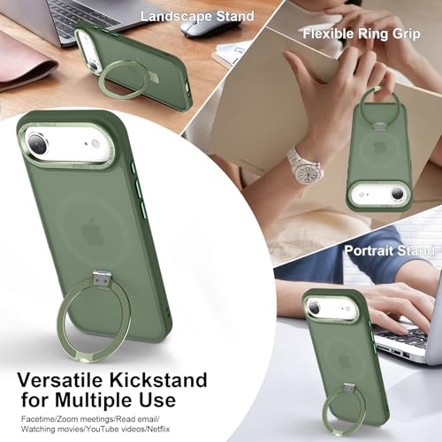 Magnetic for iPhone Air Case with Ring Stand, Midnight Green | Invisible Magnetic Kickstand, 10FT Drop Protection Shockproof, Velvety Touch, Slim Translucent Matte Back - color: Midnight Green, size: Iphone Air 6.5 inches