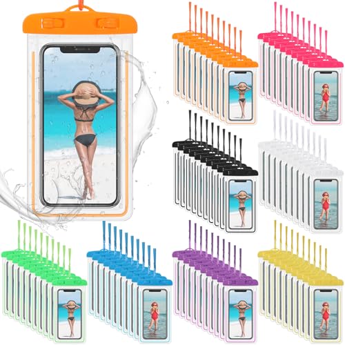 Abbylike 80 Pcs Universal Waterproof Phone Pouch Multicolor Waterproof Phone Case Dry Bag with Lanyard Glow in The Dark Outdoor Swimming Snorkeling Bag Beach Travel Must Haves for Smartphone up to 7''
