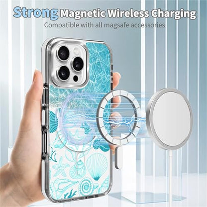 VisEnt Clear Case for iPhone 16 Pro, Magnetic Phone Case, Transparent Slim Cover, Military Grade Protection, Shockproof, Anti-Yellowing, Scratch Resistant, Ocean Wave Shell - color: Ocean Wave Shell, size: Iphone 16 Pro