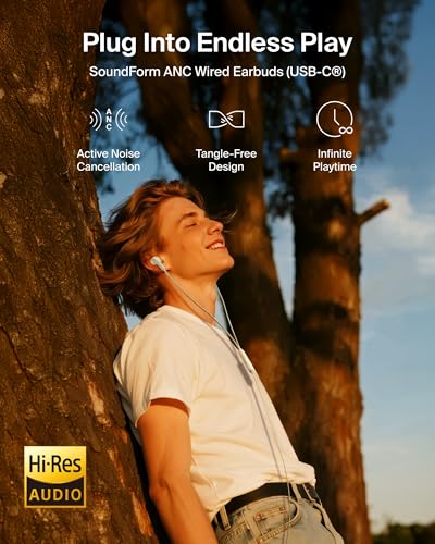 Belkin ANC Wired Earbuds, USB-C Connector, Active Noise Cancelling - color: White