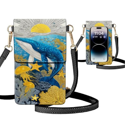 Small Crossbody Bags for Women Touchscreen Cell Phone Bag Cross Body Purses with adjustable Strap,Gifts For Teenage Girls - color: Vibrant Whimsical Whale