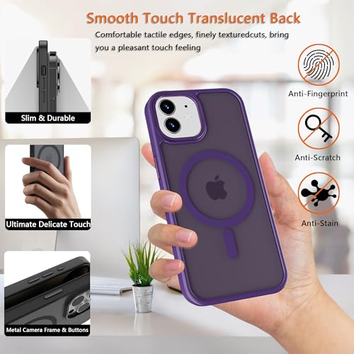 Magnetic iPhone 12/12Pro case,Compatible with Magsafe, Military-Grade Protection,Slim Translucent Matte Shockproof with Anti-Scratch Anti-Fingerprint Phone Cover (deep purple, iPhone 12/12Pro) - color: Deep Purple, size: iPhone 12/12Pro