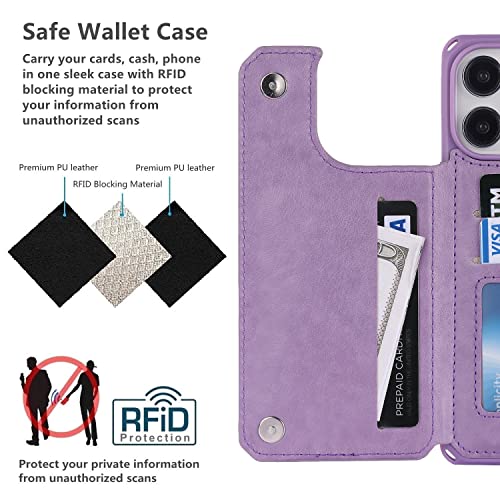 iCoverCase Compatible with iPhone 14 Pro Max Wallet Phone Case with Card Holder for Women, RFID Blocking Embossed PU Leather Wrist Strap Case 6.7 Inch (Heart Purple) - color: H-Purple