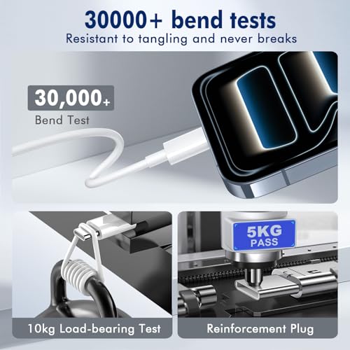 APFEN 2Pack 10FT USB-C to USB-C 60W Fast Charging Cable,White - size: 2Pack-10FT