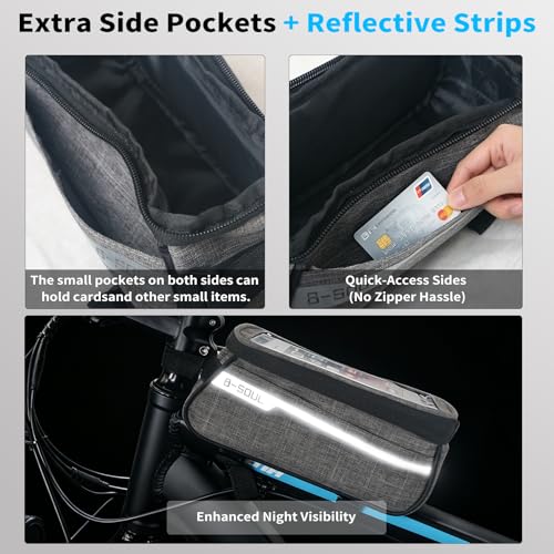ZNH Bike Handlebar Bags - Bicycle Phone Front Frame Bag Bike Accessories | Sensitive Touch Screen Mount Cycling Pouch Waterproof & Quick Release with 1L Storage for Phone Under 7" Top-opening Design