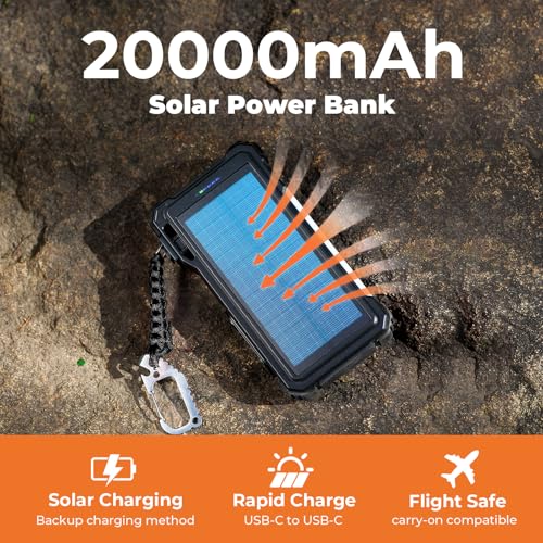 BLAVOR Solar Power Bank 20000mAh, Wireless Charger for Phones & Apple Watch - color: Dull black