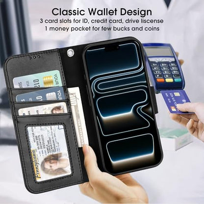 Arae Compatible with iPhone 17 Pro Case Wallet with Card Holder, Wristlet Strap Wallet Flip Cover for iPhone 17 Pro 6.3 inch Men/Women, RFID Blocking, Kickstand, Black - color: Black, size: iPhone 17 Pro 6.3 inch