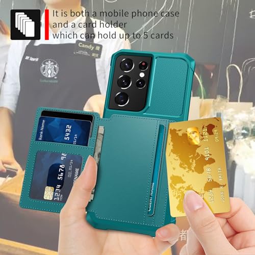 Wallet Case for Samsung Galaxy S21 Ultra, Compatible with Magnetic Car Mount, Heavy Duty Shockproof Rugged Soft TPU Back Leather Flip Credit Card Holder Cover 6.8 inch, Green - color: Green, size: Samsung Galaxy S21 Ultra