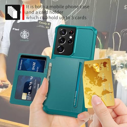 Wallet Case for Samsung Galaxy S21 Ultra, Compatible with Magnetic Car Mount, Heavy Duty Shockproof Rugged Soft TPU Back Leather Flip Credit Card Holder Cover 6.8 inch, Green - color: Green, size: Samsung Galaxy S21 Ultra