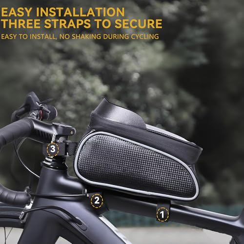 Waterproof Bike Phone Bag – Touchscreen Frame Bag for Phones up to 7 Inches, Reflective Strips, Earphone Hole, Easy Install for Cyclists Who Demand Performance