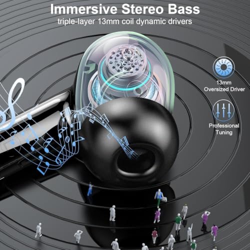 Jxrev Wireless Bluetooth 5.4 Earbuds, 6D Stereo Ear Buds, LED Power Display - color: Carbon Black