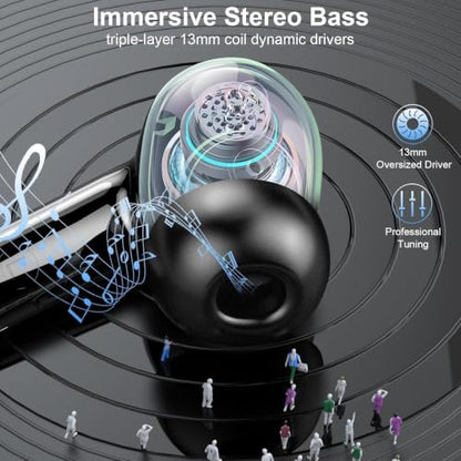 Jxrev Wireless Bluetooth 5.4 Earbuds, 6D Stereo Ear Buds, LED Power Display - color: Carbon Black